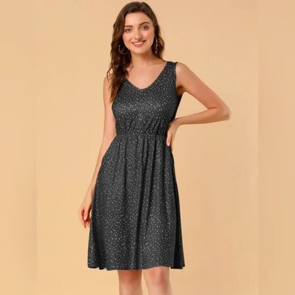 H&M size M light airy Black Polka Dot Dress casual spring summer - Picture 1 of 7